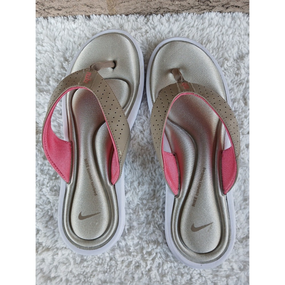 Nike Women's Gold And Coral Comfort Footbed Thong Sandals Size 11